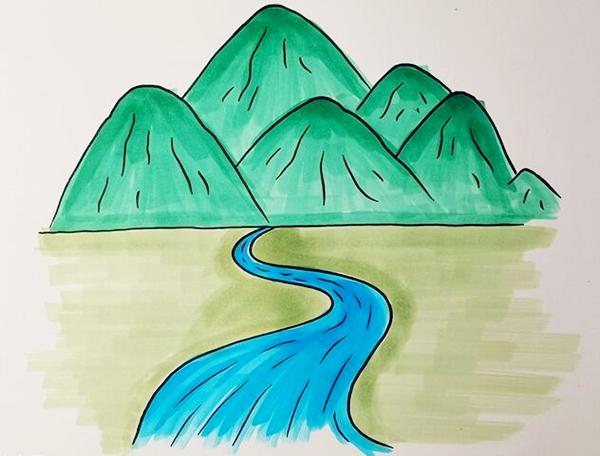 高山流水場景怎么畫？