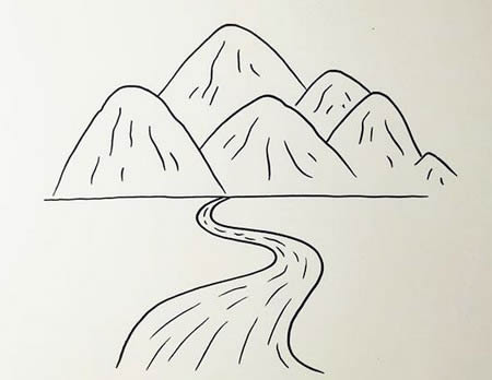 高山流水簡筆畫怎么畫簡單又漂亮