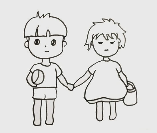 小朋友手牽手簡(jiǎn)筆畫(huà)_男孩女孩手牽手的簡(jiǎn)筆畫(huà)